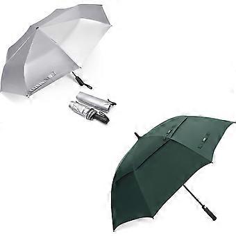 UPF 50+ UV Protection Sun Umbrella Double Layer and 62 Inch Automatic Open Golf Bundle
