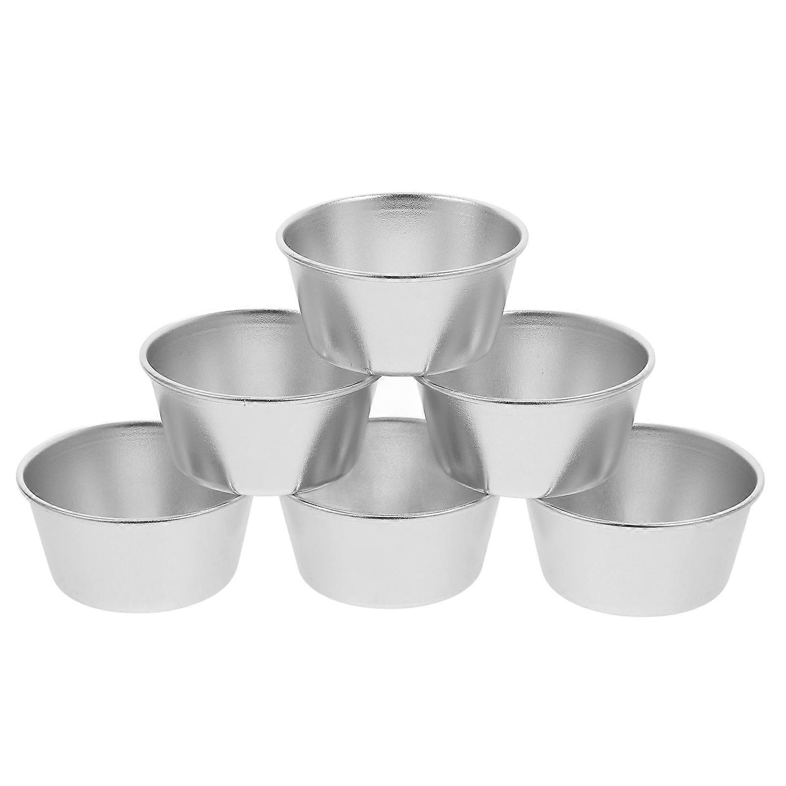 6pcs Round Non-stick Pudding Cups Heat Resistant Pudding Baking Cups (Silver)