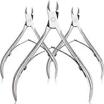 3 Packs Stainless Steel Cuticle Nippers with Pointed Blades for Manicure and Pedicure