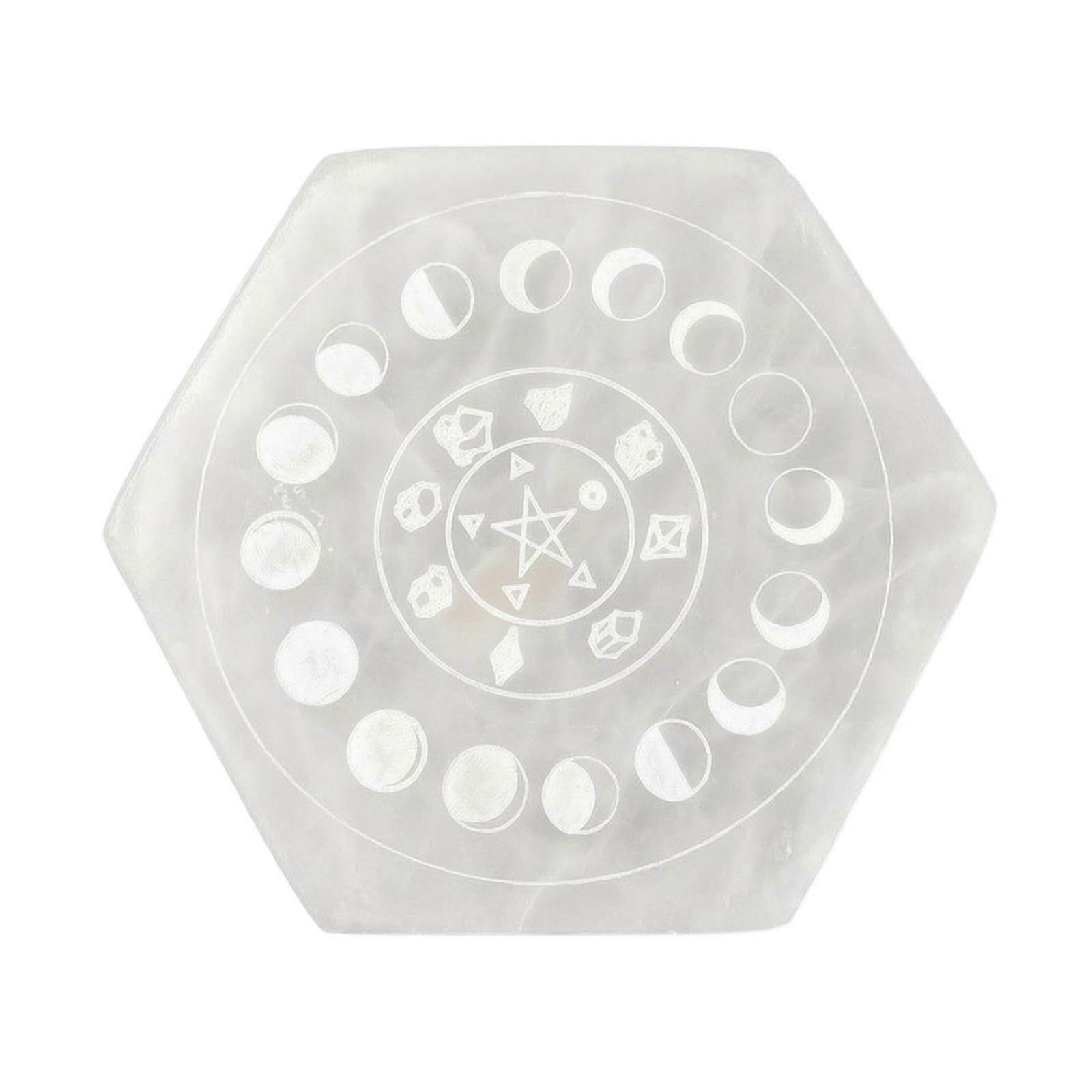 Stone with Moon Phase Pattern Translucent Hexagonal Stone Plaque Frosted Gypsum