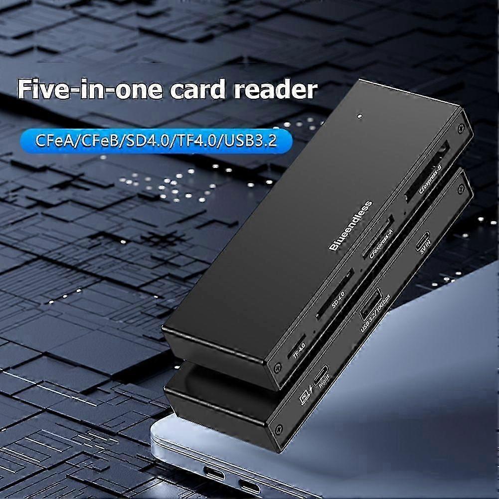BLUEENDLESS 5in1 USB 3.2 Camera Memory Card Reader CFeA/CFeB/SD/TF/USB3.2 10Gbps Card Reader Support Multiple Reader Slot