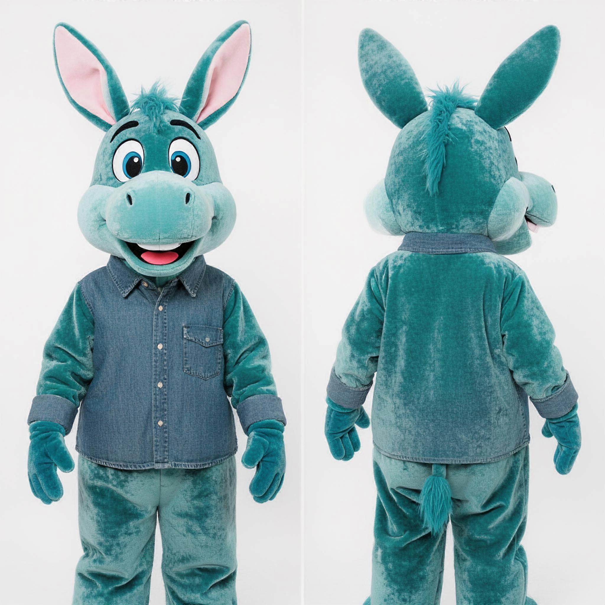 MASTICOT Teal Velvety Donkey Mascot