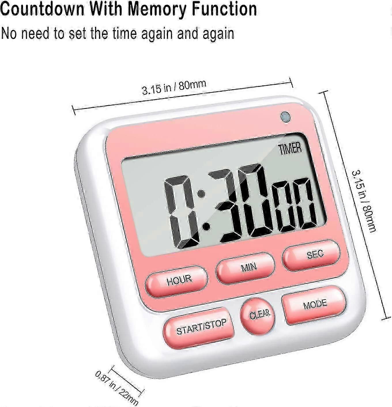 24-Hour Kitchen Digital Timer with Silent/Loud Alarm Switch & Alarm Memory Function
