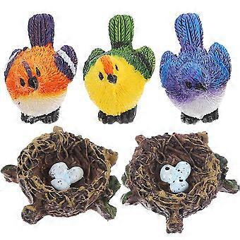 Poppenhuis kunstmatig vogelnestje met miniatuur vogelfiguurtjes voor decoratie (1 set)