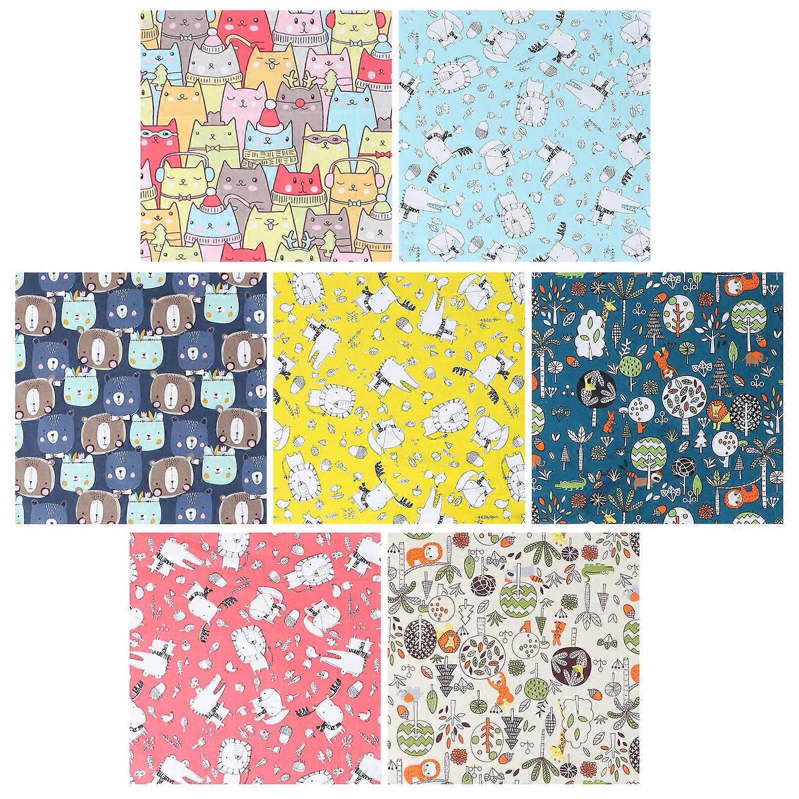 Patchwork Cloth Cartoon Animals Fabric Sheet for DIY Use 7Pcs