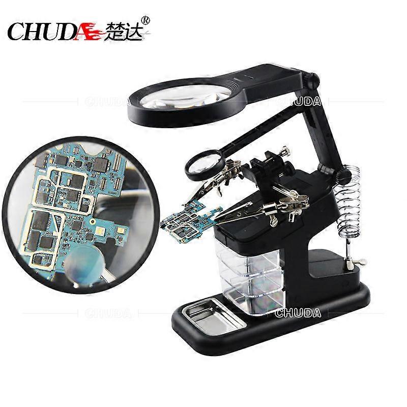 Multifunctional electric magnifying glass for viewing electronic components, drawer power interface, 3-hand workbench
