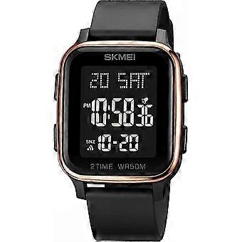 Digital Watch Rose Gold Classic Unisex Square Face LED Light 50M Waterproof Multifunction Countdown Outdoor Casual