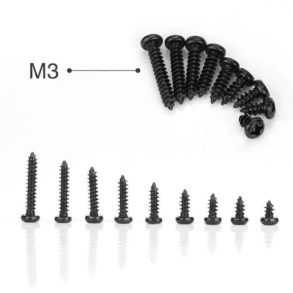 450Pcs Black M3 Cross Pan Head Self Tapping Screws Set Assortment Kit
