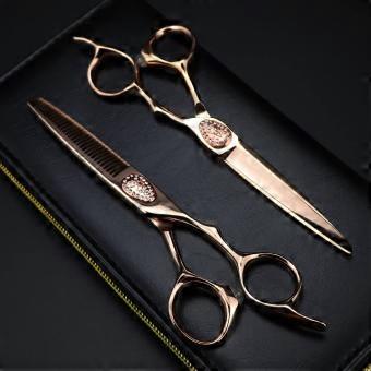 Professional Hair Cutting Scissors Set 6 Inch Japan 440C Rose Gold Shears with Razor Sharp Blades and Bag