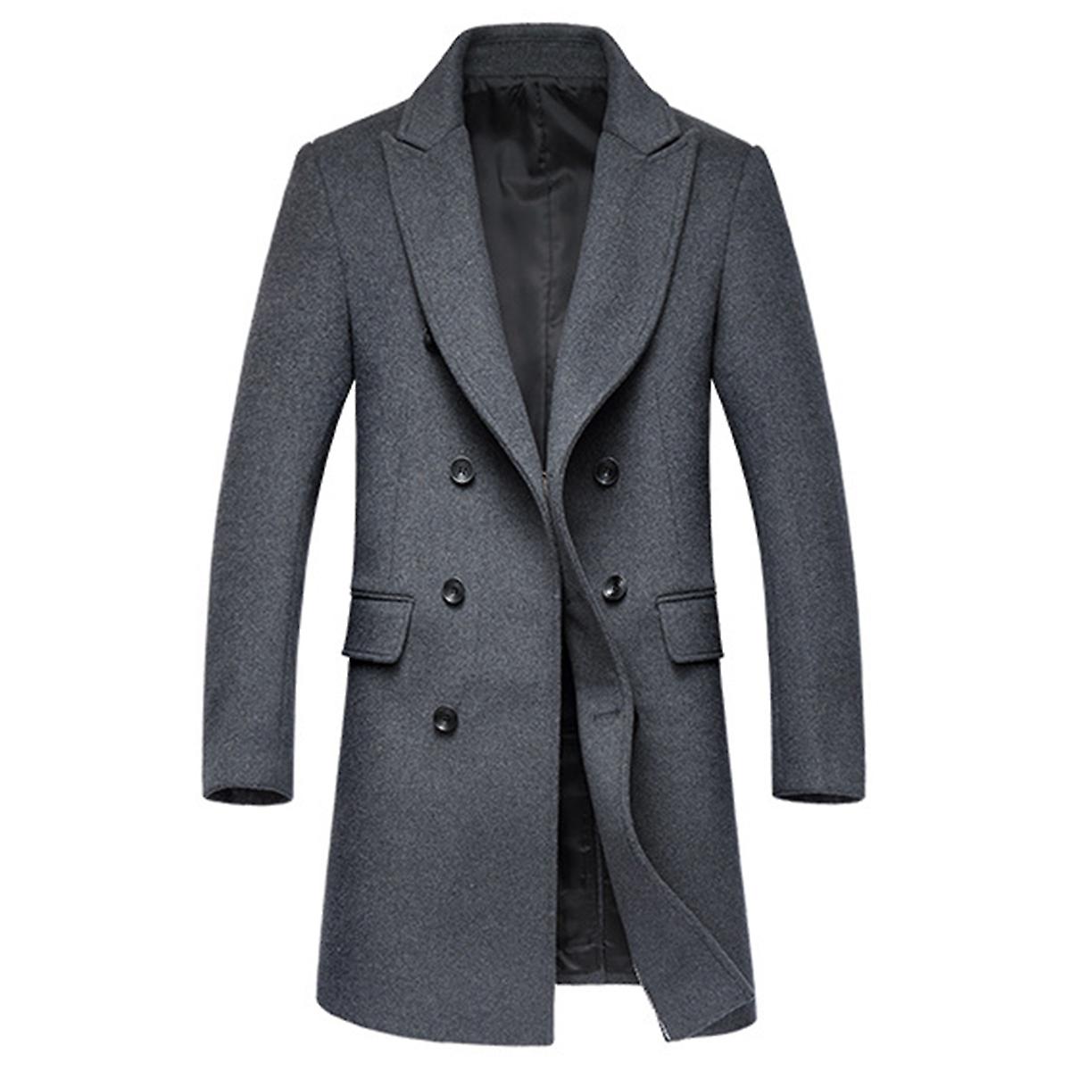 Cloudstyle Men's Winter Casual Warm Solid Colour Double Breasted Lapel Tweed Coat