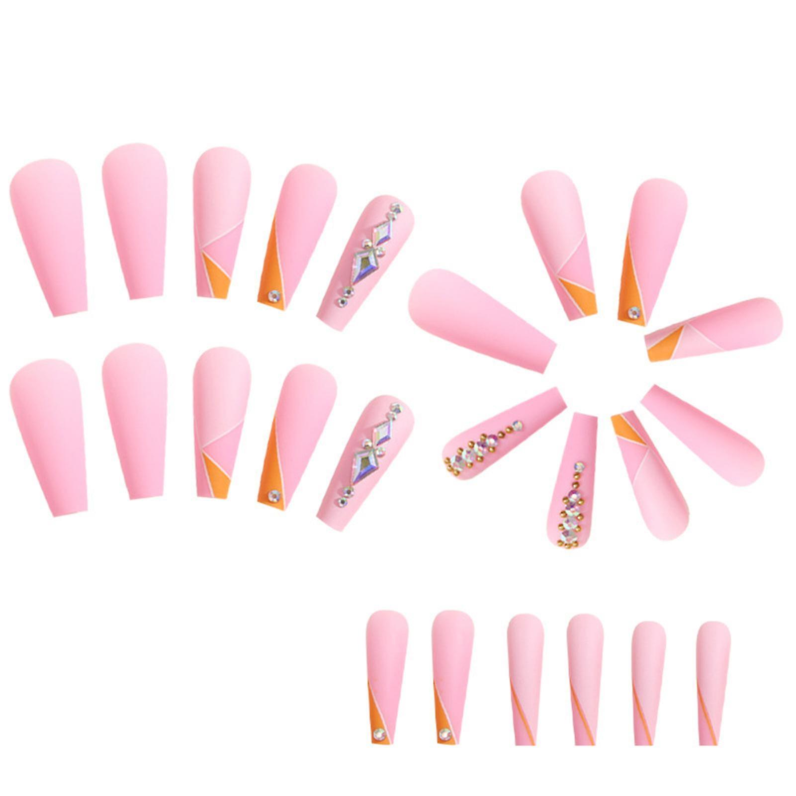 Long Pink Press-on Nails Charming Comfortable Wearing For Nail Art Decoration Use