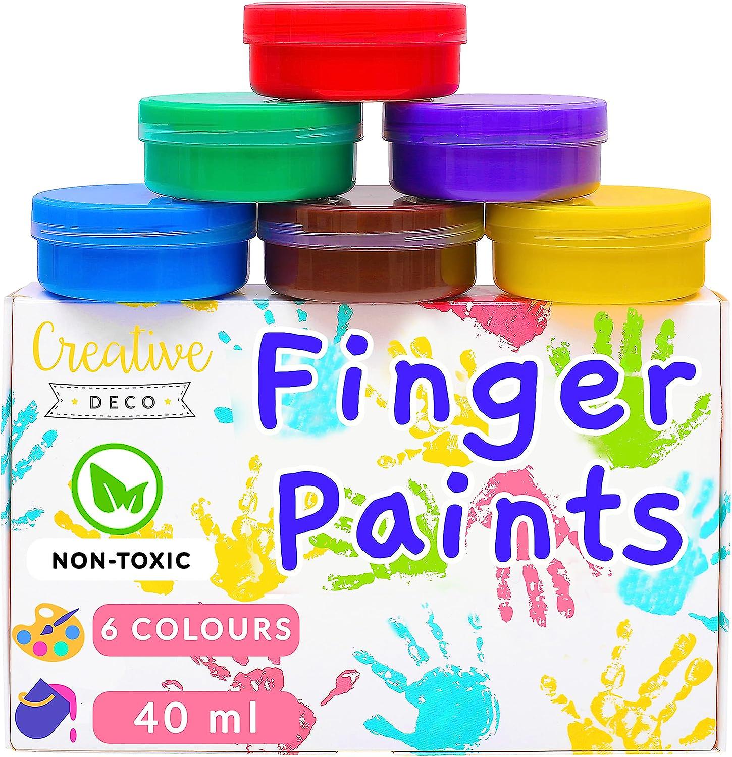 Peintures au doigt pour enfants non toxiques | 6 x 40 ml | Couleurs intenses | Ensemble pour les tout-petits | Sûr et non toxique