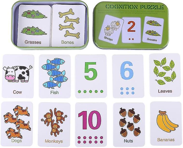 Cards Puzzle Set Learning Cognition Puzzle Shape Early Learning Toy With Iron Boxgreen