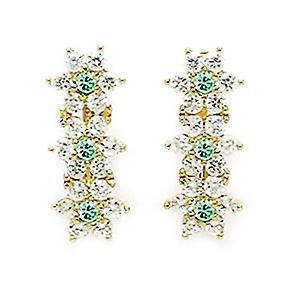 Or jaune 14 carats mars Lt bleu CZ triple fleur dormeuse boucles d’oreilles 17x7mm boucle d’oreille pour femme