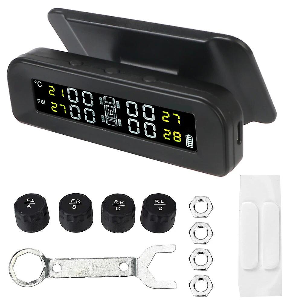 Smart Car Digital Tmps With 4 External Sensors Air Leak Alarm Auto Security Alarm Tire Pressure Monitoring System Solar Power