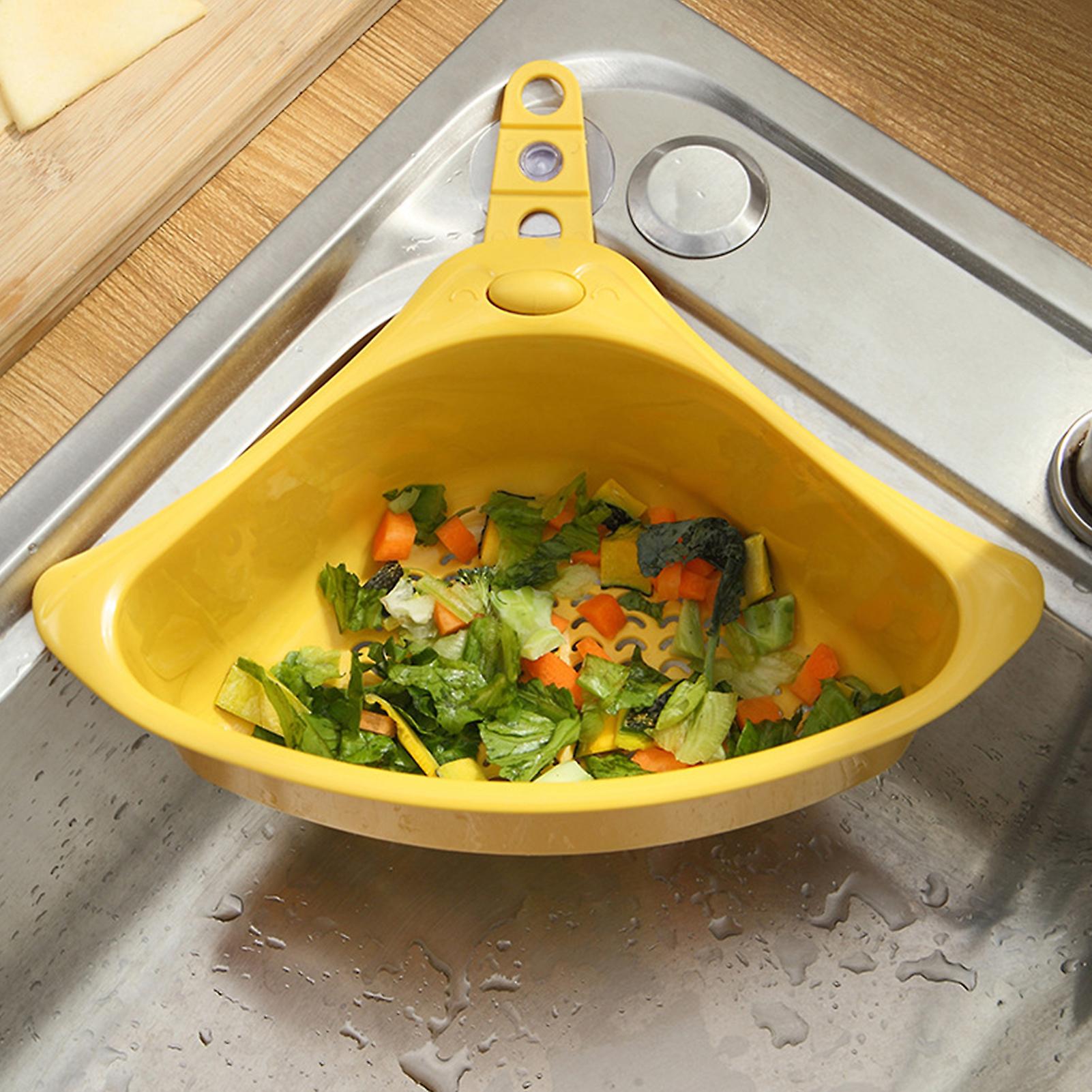 Kitchen Triangular Drain Basket Stable Easy Draining Corner Sink Strainer Basket for KitchenYellow 