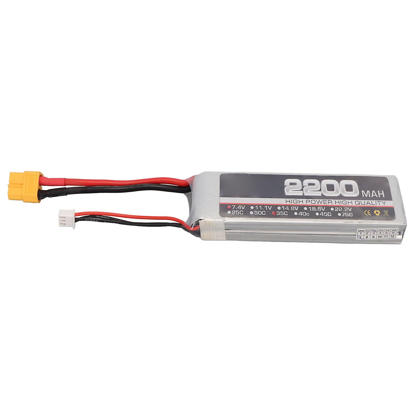 7.4V 2200mAh 35C LiPo Battery 2S High Rate Lithium RC Airplane Battery with XH Balance Connector XT60 Plug Replacement
