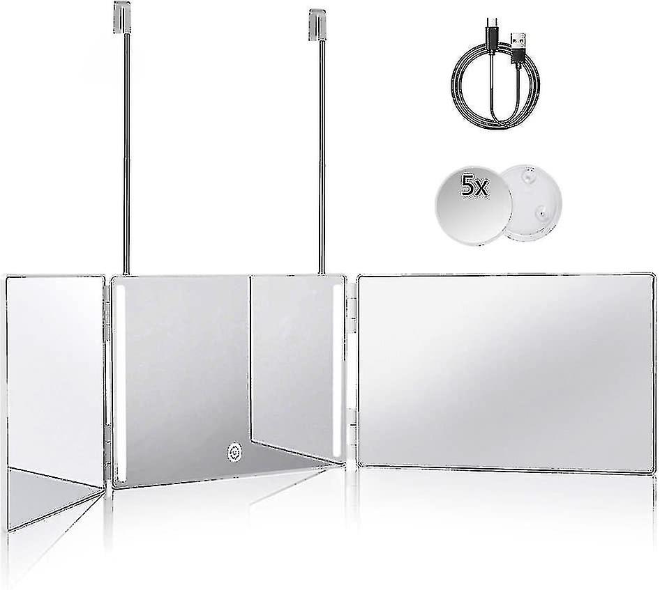 3 Way Mirror For Self Hair Cutting 360 Mirror With Led Lights, Trifold Self Haircut Mirror Rechargeable With Height Adjustable