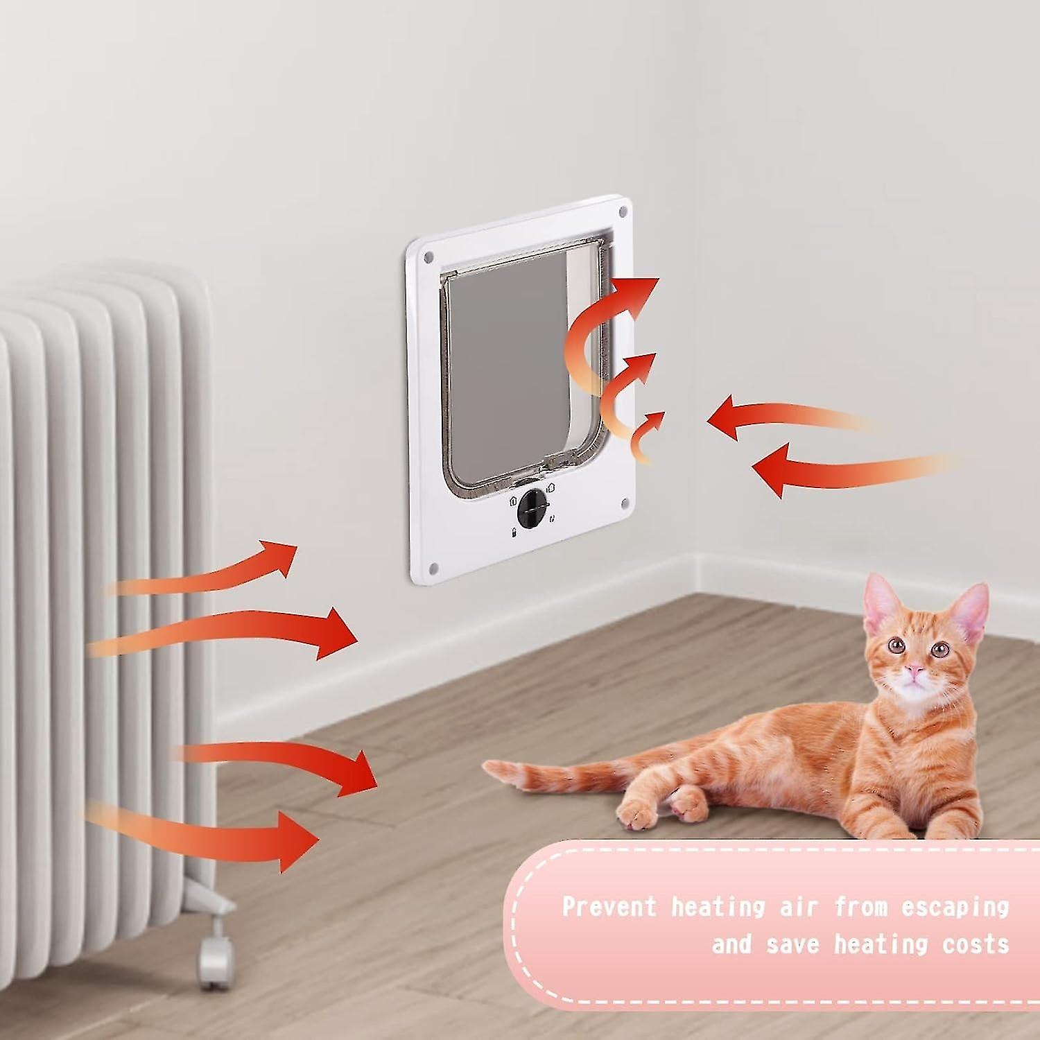 Magnetic White Indoor Cat Door, Cat Door 27*23.5*5.5cm, 4 Way Access Cat Door