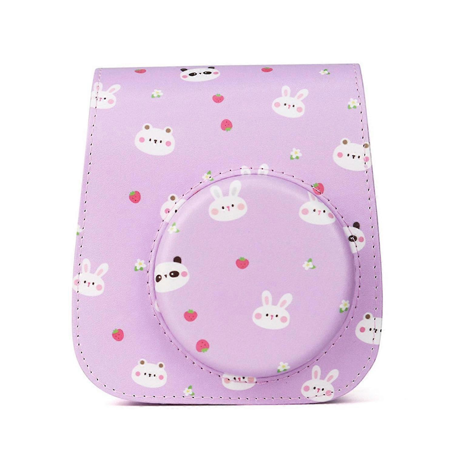 Camera Bag Rabbit Pattern Protection Purple Shoulder Strap Buckle Camera Case for Fujifilm Instax Mi