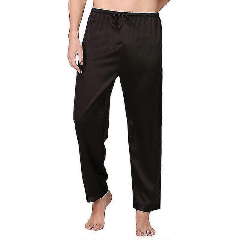 Calças de pijama compridas de cetim de seda masculinas com cordão para dormir e dormir