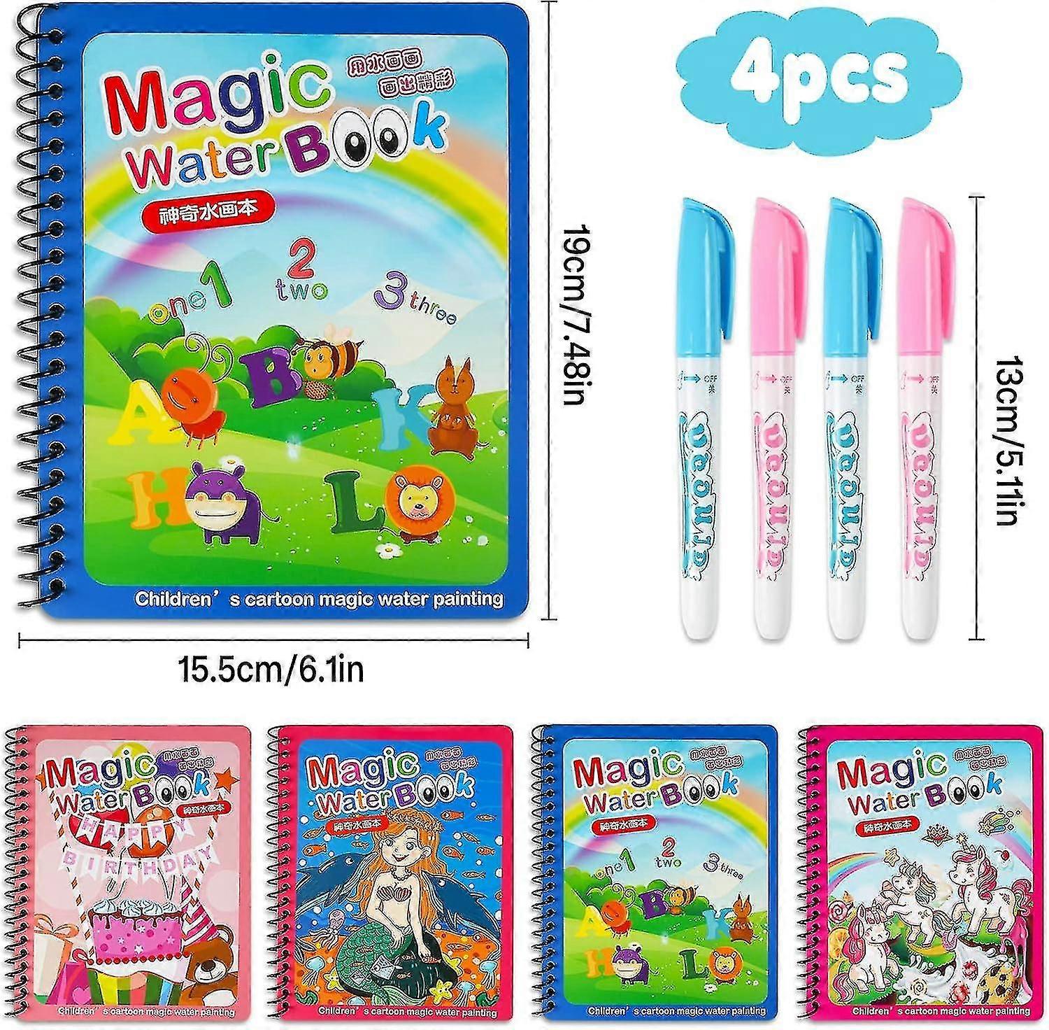 Set Of 4 Reusable Magic Water Painting Book Water Colouring Book Magic Colouring Book Set Water ...