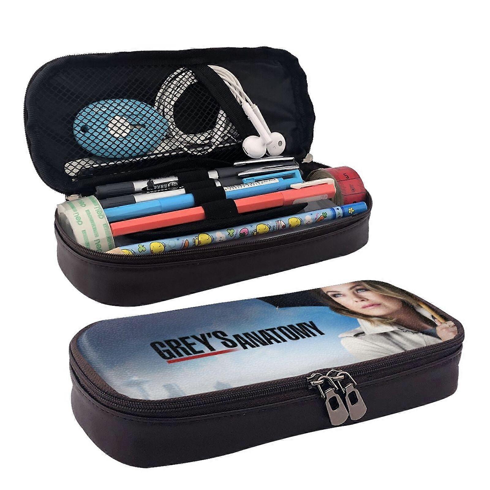 رمادي &#x27; s تشريح مقلمة حقيبة قلم رصاص جلد ماكياج مستحضرات التجميل حقيبة قرطاسية قلم رصاص مربعة-SYS672