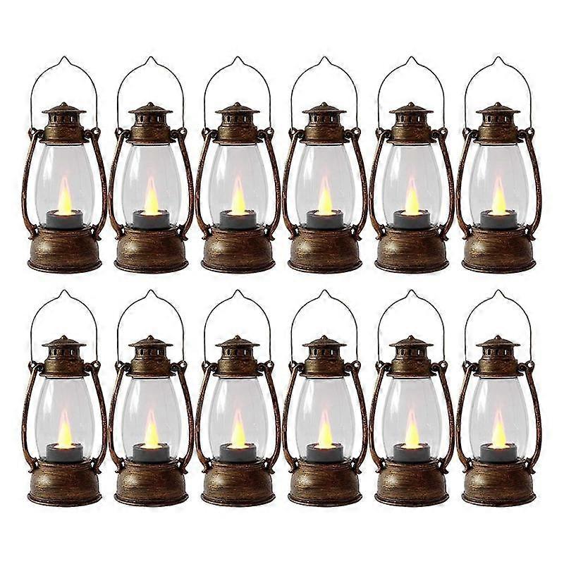 12Pcs Mini Lantern with Flicker Candles Lanterns for Copper Candle Lantern