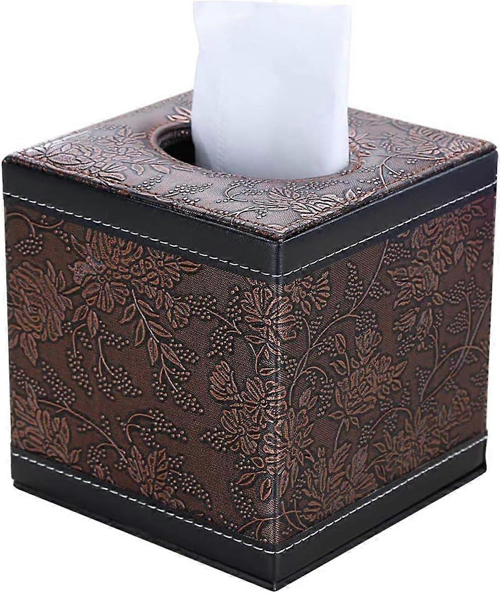Pu Leather Tissue Box, Square Tissue Dispenser, Vintage Flowers