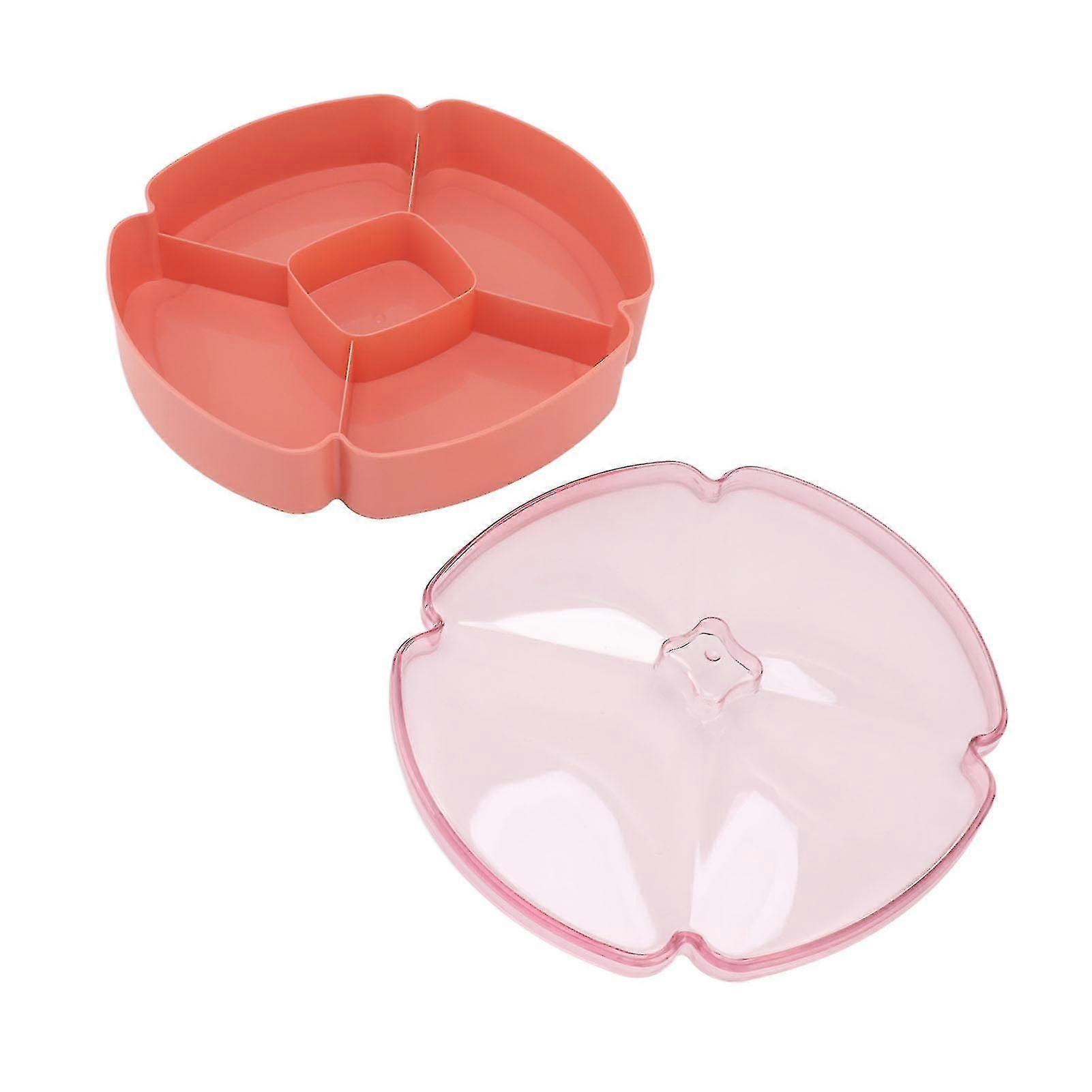 Round Plastic Snack Serving Tray with 5 Sections for Fruit, Nuts, and Candy - Pink