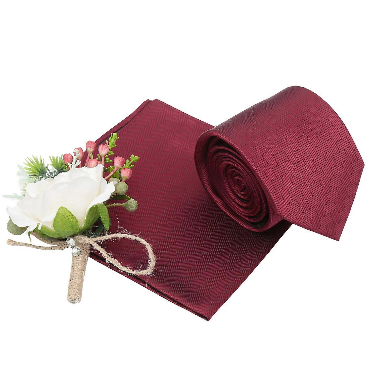 Burgundy Raffia Basket Tie and Pocket Square Set
