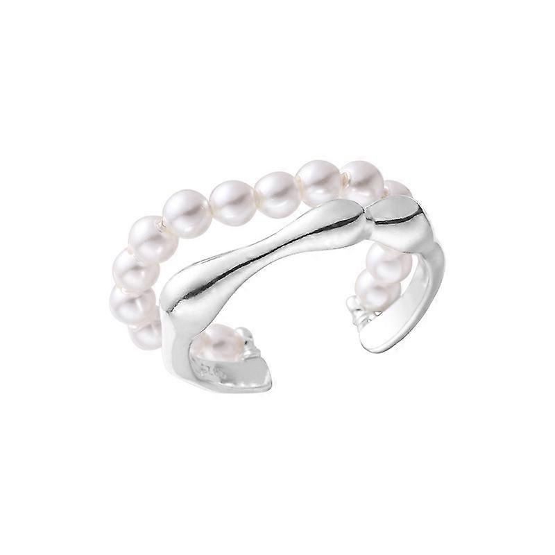 925 sterling silver irregular double layer pearl ring female simple niche design versatile open ring