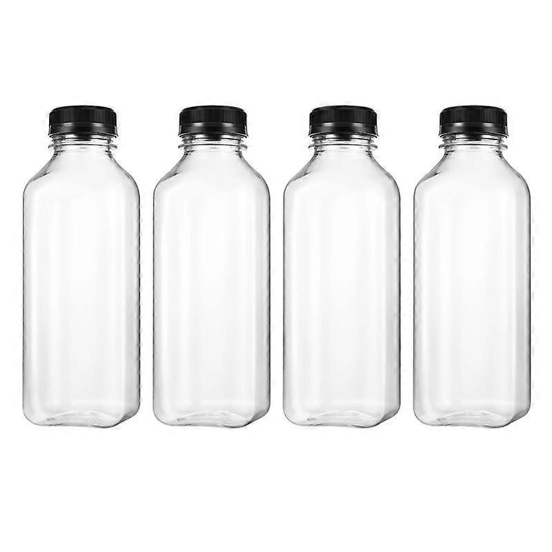 4PCS Beverage Bottle Plastic Empty Storage Containers Bottles with Lids Caps Beverage Drink Bottle Juice Bottle Jar (Black Caps)
