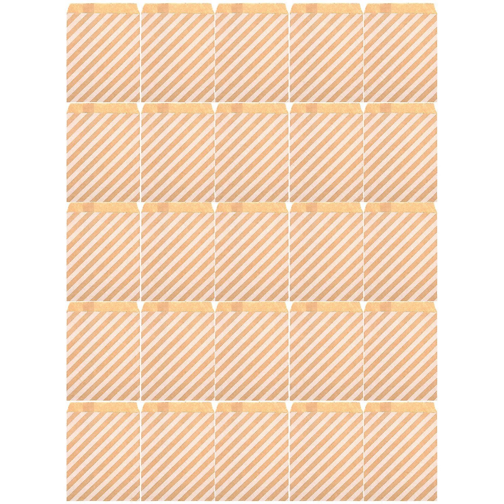 25Pcs Food Bag Foldable Kraft Paper Bag Pouch Packaging for Candy Nuts Cookies SnacksDiagonal Stripe