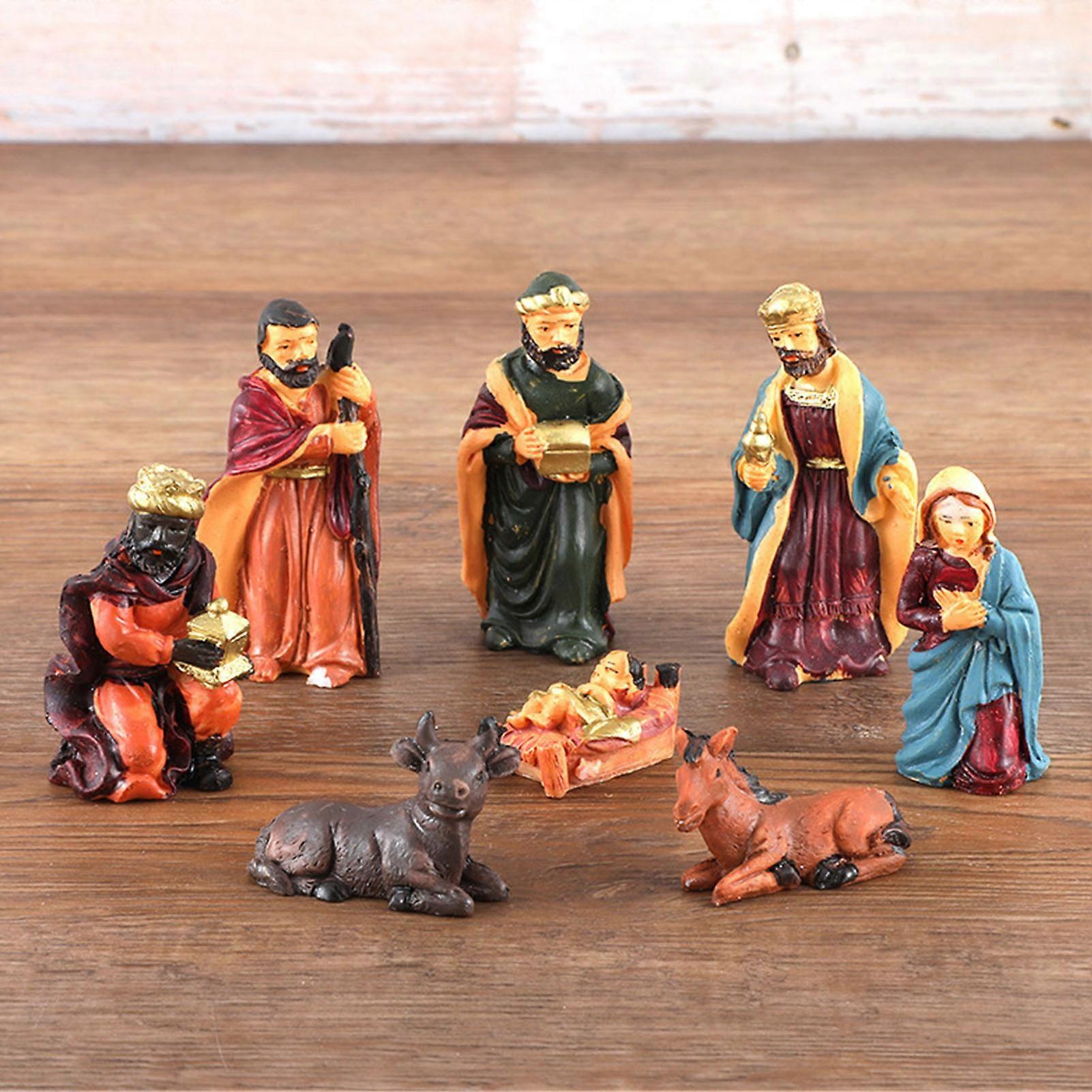 8pcs Christmas Nativity Figurine Set Christmas Religious Manger Figurines Decor for Christmas Parties Theme Parties