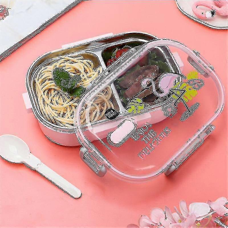 Microwave Food Container Portable Lunch Box With Compartments Tableware 304 Stainless Steel(pink
