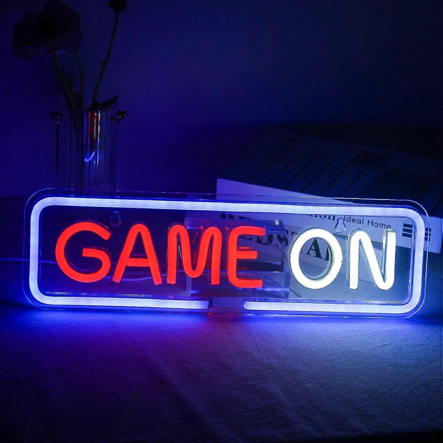Game On Neon Sign For Wall Decor Game Led Neon Light USB Acrylic Decorative Lights for Game Room Bedroom Home Bar Game Competition Club Party Birthday