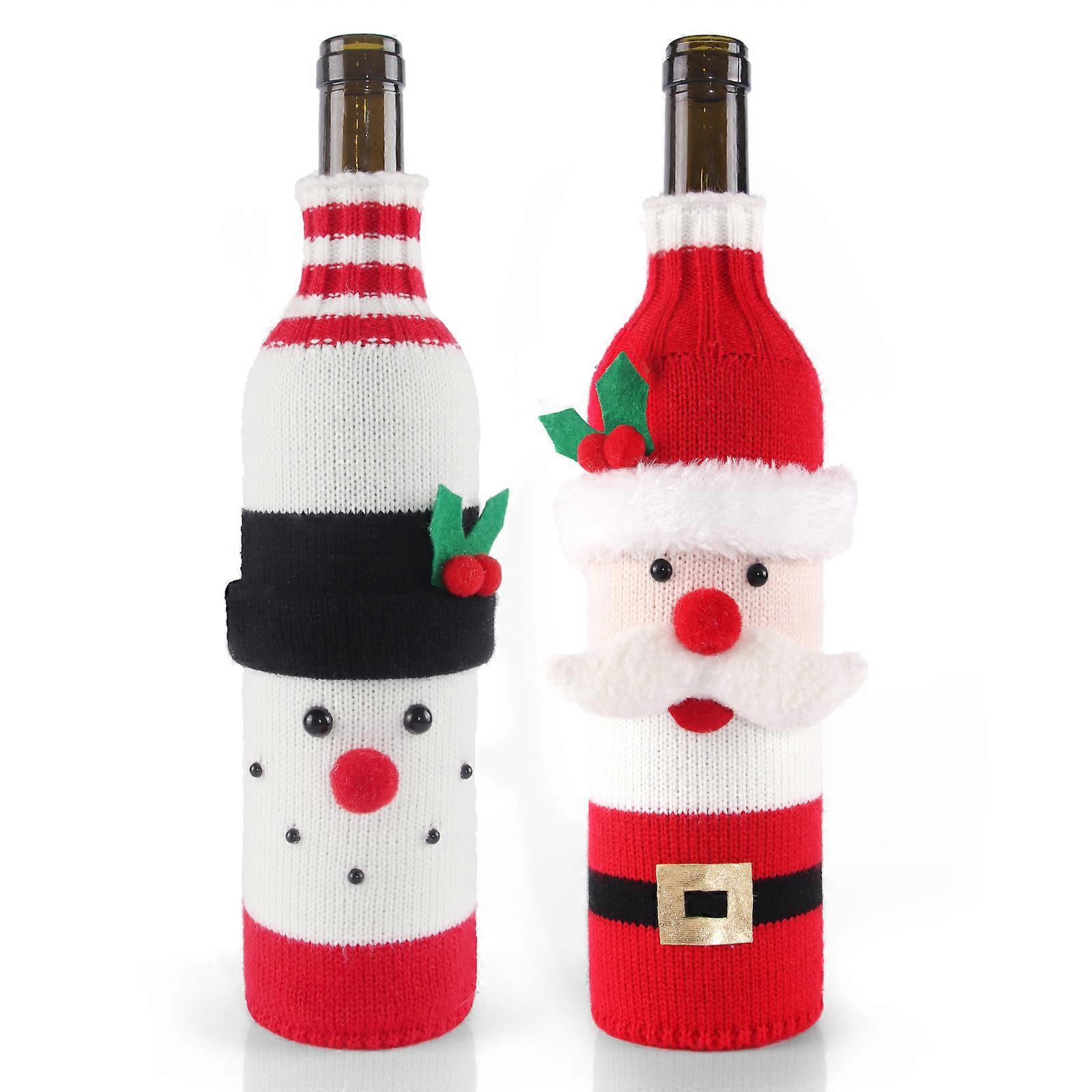 2pcs Wine Bottle Knitted Covers Christmas