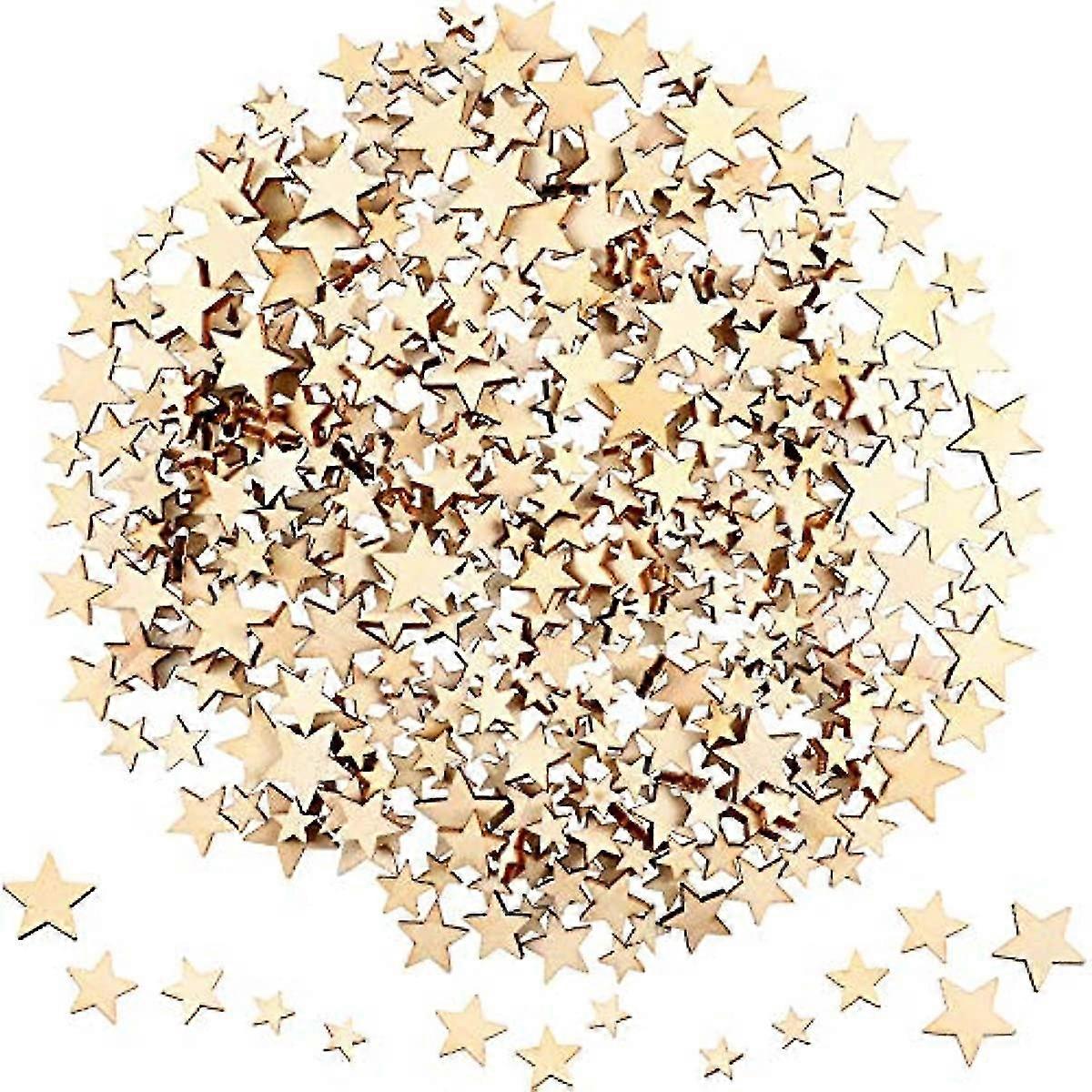 400 Pieces Mini Wooden Stars Slices Mixed Size Wooden Star Embellishments Wooden Star Shape Tags For Christmas Wedding Party Diy Crafts Table Scatter