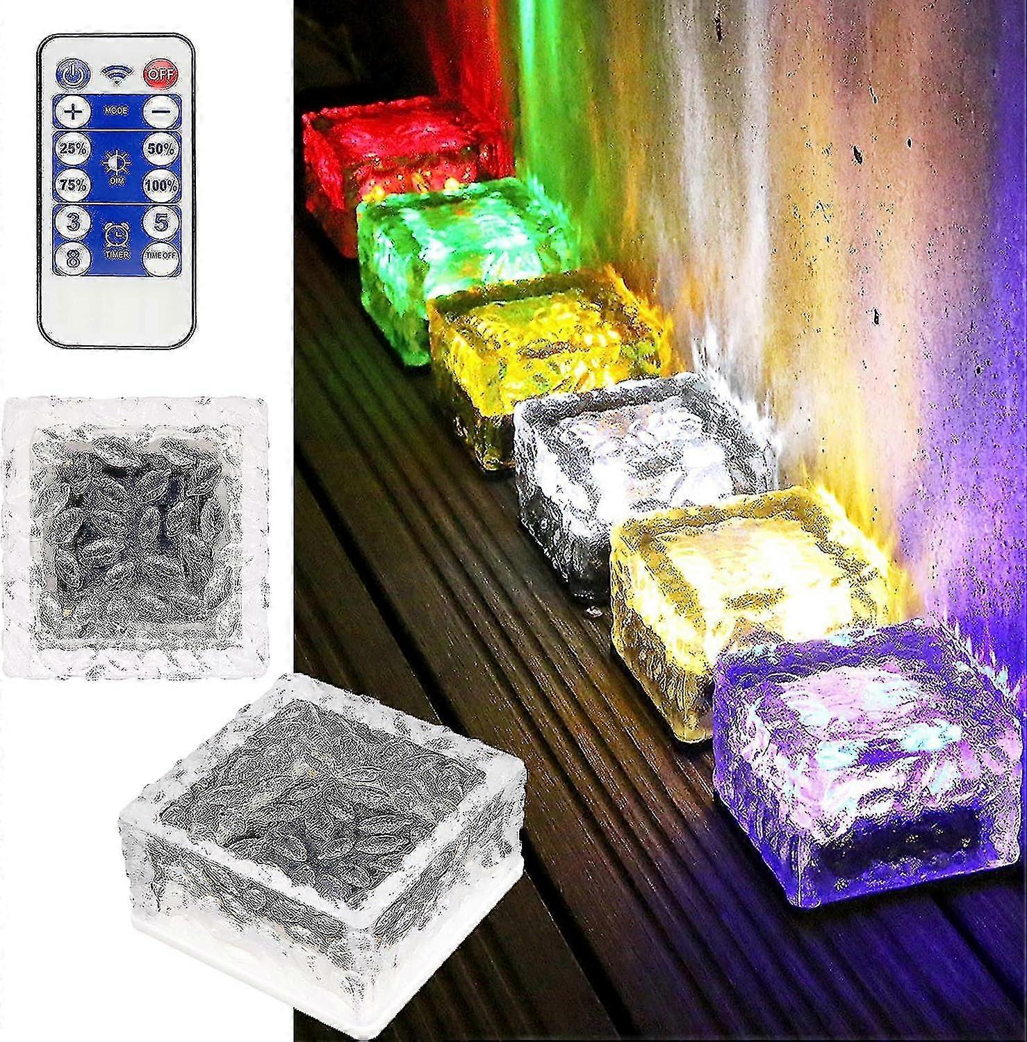 Color Changing Solar Light Pvc Bricks, Solar Ground Light With Light Sensor, Dimmable Solar Lights Outdoor Garden Ornaments For Lawn Path Courtyard Pa