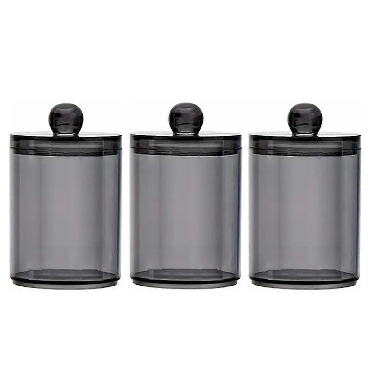3 Pack Qtip Dispenser Jars Bathroom Jar Black Plastic Holder Storage Box for Cotton Ball, Swab Cott