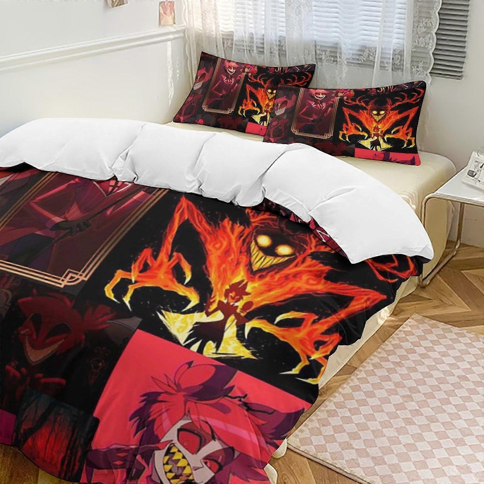Zm349 Hazbin Hotel 3-Piece Twin Bed Set - Includes 1 Single Comforter And 2 Pillowcases Bedding - Fade Resistant Microfiber - Hazbin Hotel Lc349