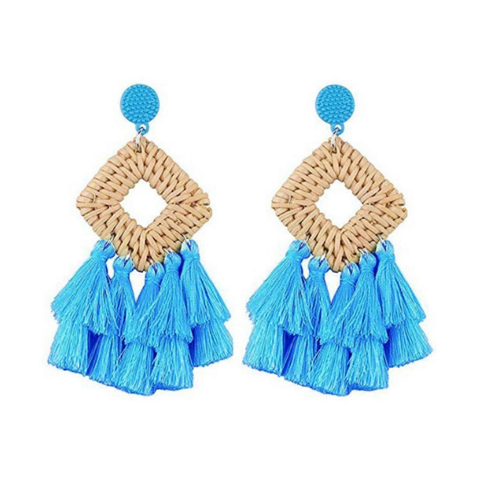 Handcrafted Geometric Rattan Earring Stylish Elegant Tassel Earring For Party Birthday Gift