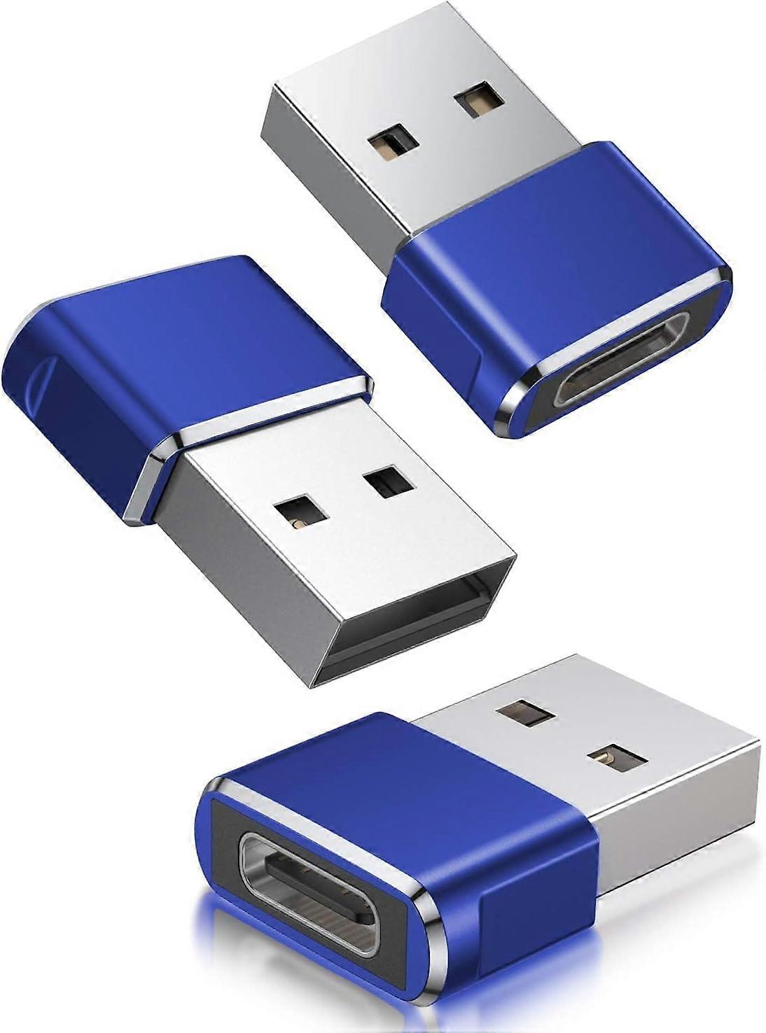 USB zu USB C Adapter 3Pack, Typ C Buchse auf A Stecker Ladekabel Konverter Blau