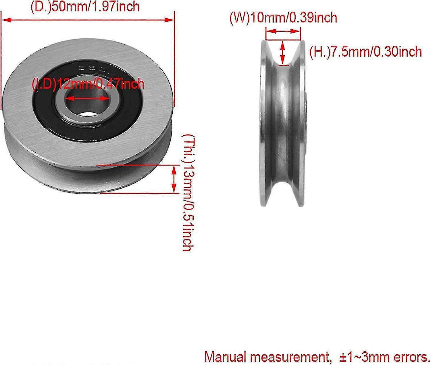 12mm Bore Bearing - 50mm Steel Wire Rope Cable Track Pulley 12x50x13mm
