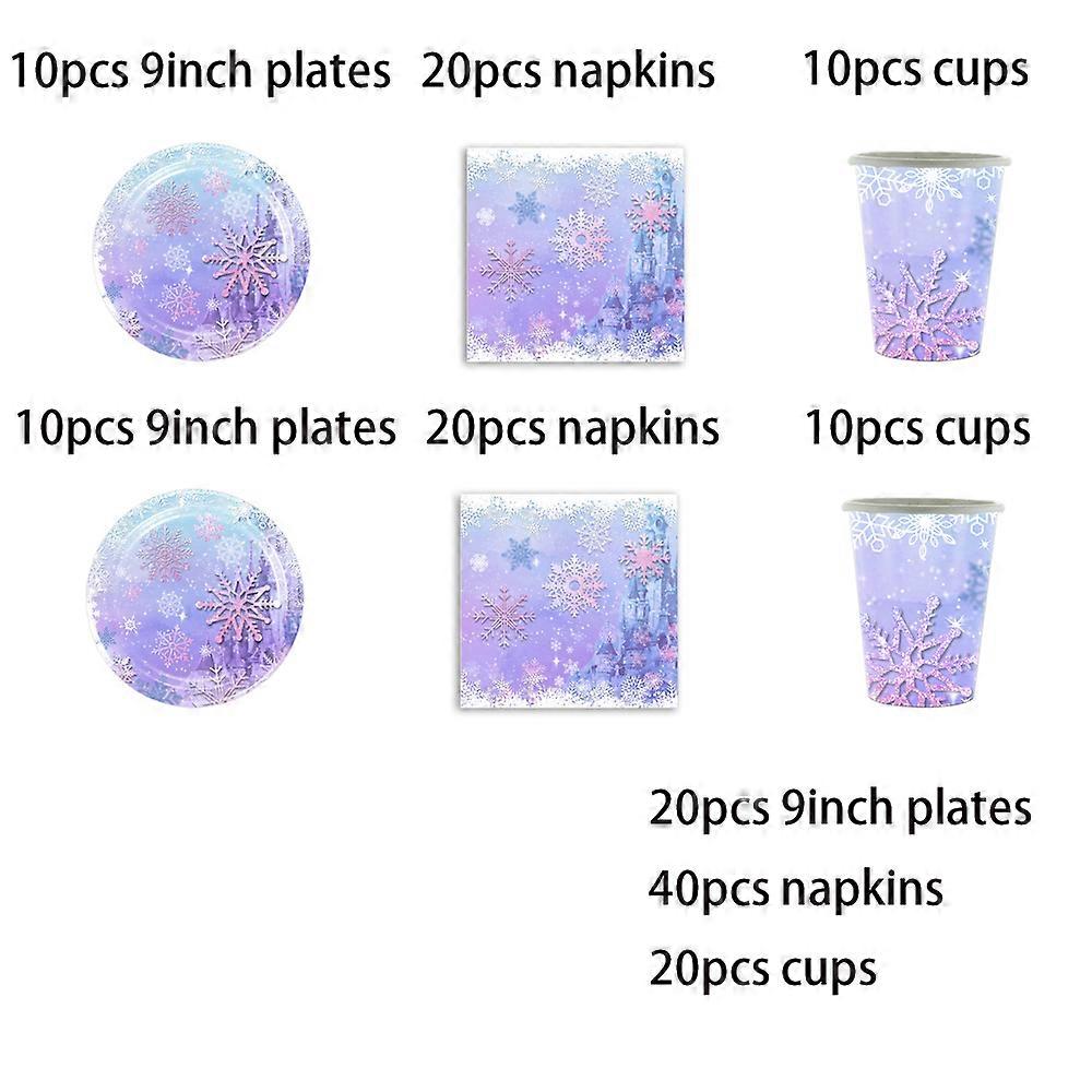Pink Purple Snowflake Sets Birthday Decorations Party Disposable Tableware Paper Napkins Cups Plates TableclothParty Supplies