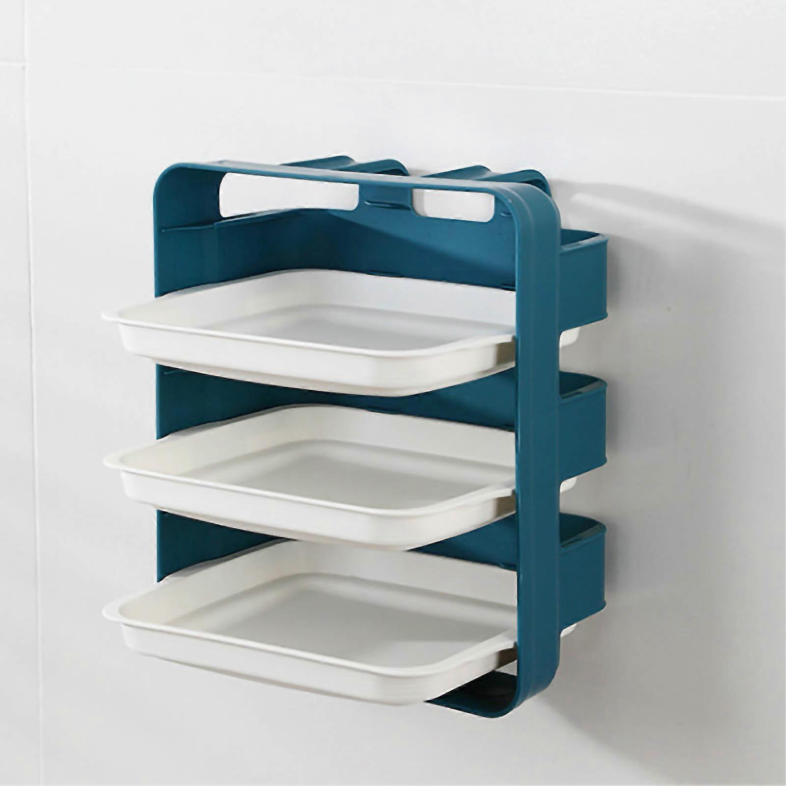 Side Dish Stacking Storage Multilayer Food Sorting Tray Kitchen Multi Function Fruit Vegetable Preparation Plate Wall Mounted 3 Layers Blue