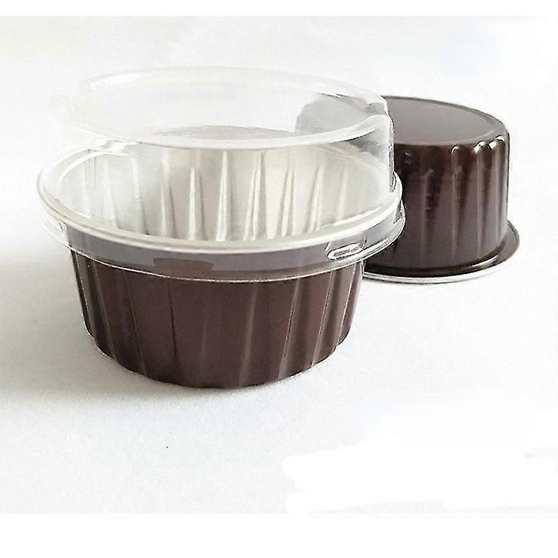 50pc Cake Mold 125ml Disposable Cake Baking Cups Muffin Liners Cups With Lids Aluminum Foil Cupcake Baking CupsBrown