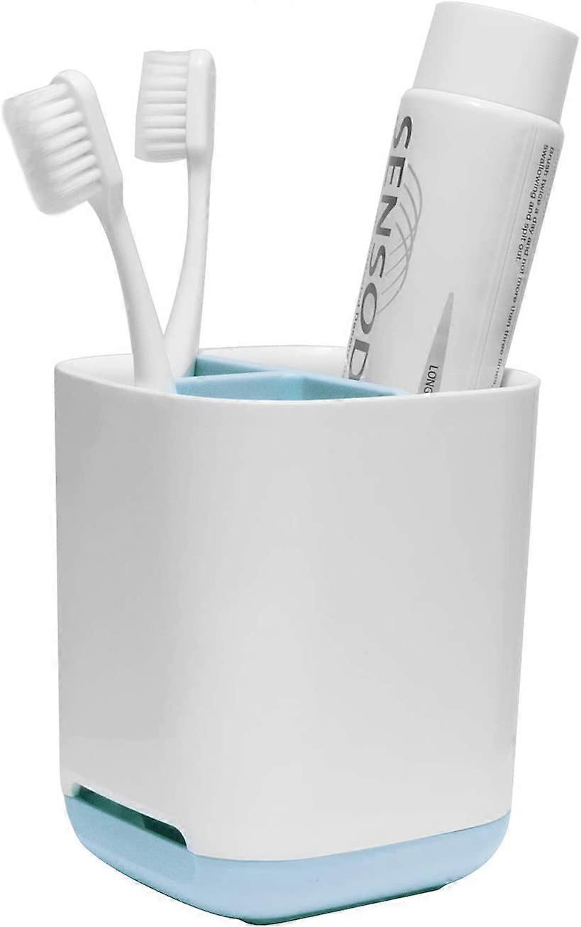 Plastic Bathroom Toothbrush Holder and Toothpaste Storage Organizer for Kids & Family, Multi-Functional (Blue)