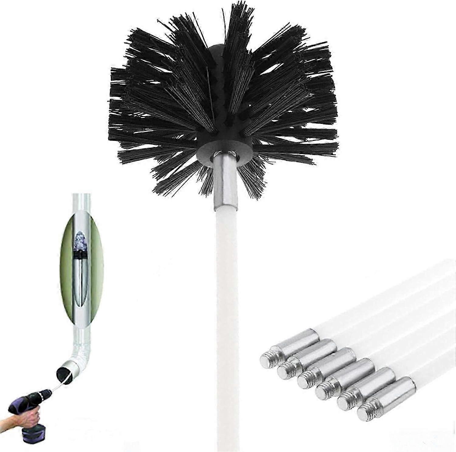 Kit de brosse de cheminée, outil de nettoyage de cheminée Le kit de ramonage contient 6 tiges flexibles (41 cm) et 1 kit de ramonage de poêle à granulés H (100 mm)